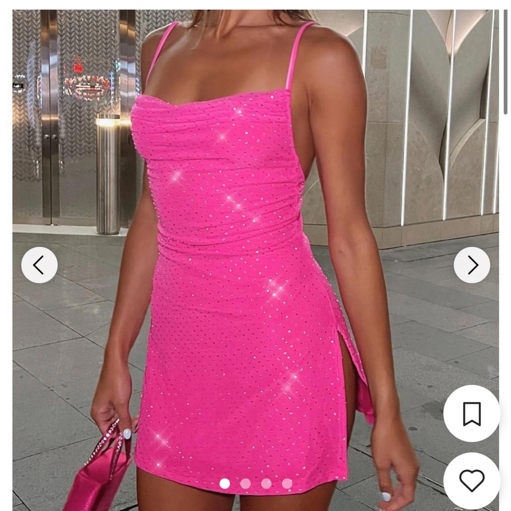 White Fox Boutique Pink Rhinestone Mini Dress Size Medium.